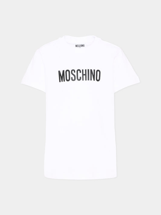 T-Shirt bianca per bambino con logo,Moschino Kids,HPM05V LAA59 10101