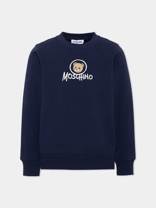 Felpa blu per bambini con Teddy Bear,Moschino Kids,HXF08V LCA83 40016
