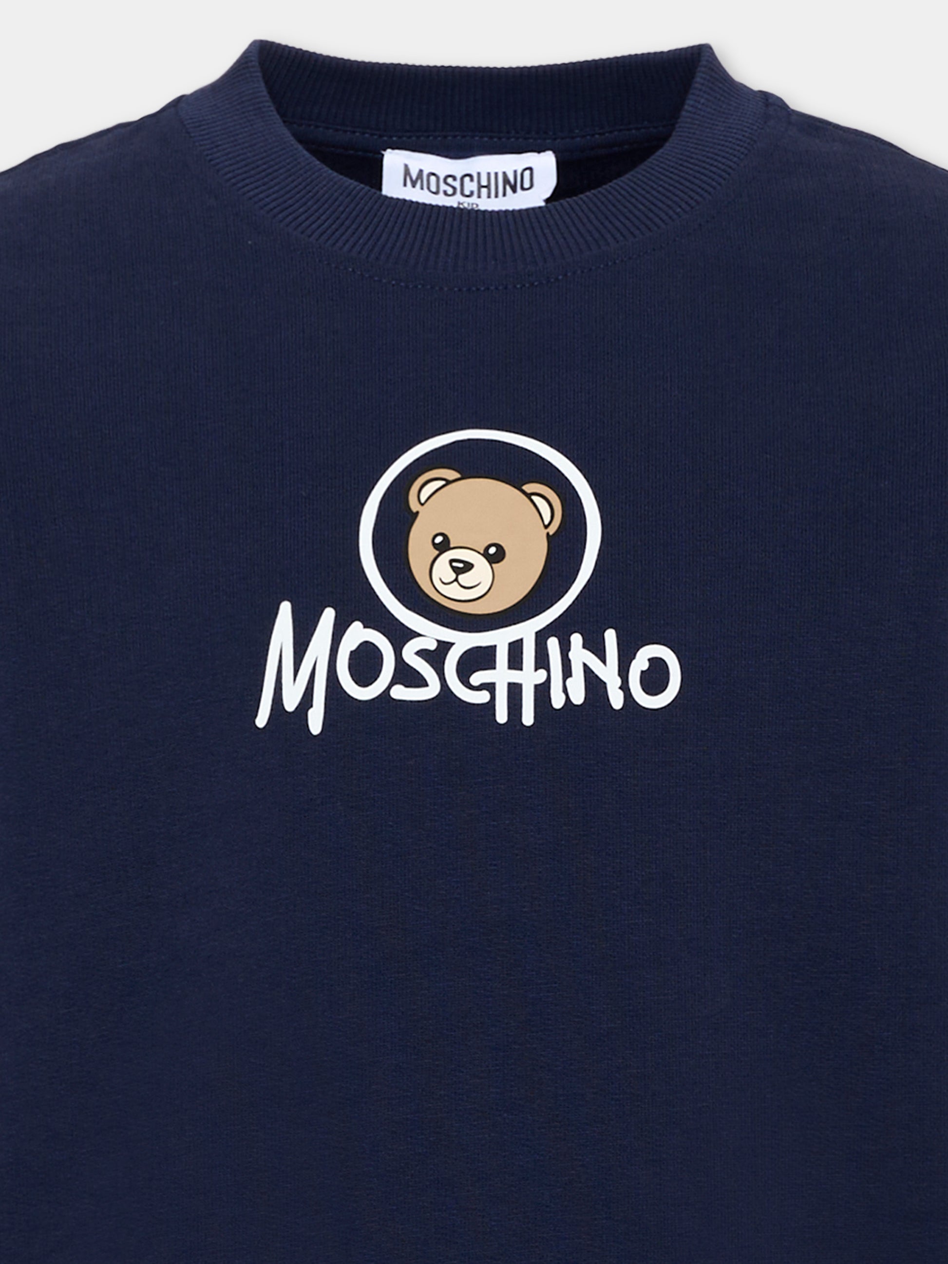 Felpa blu per bambini con Teddy Bear,Moschino Kids,HXF08V LCA83 40016