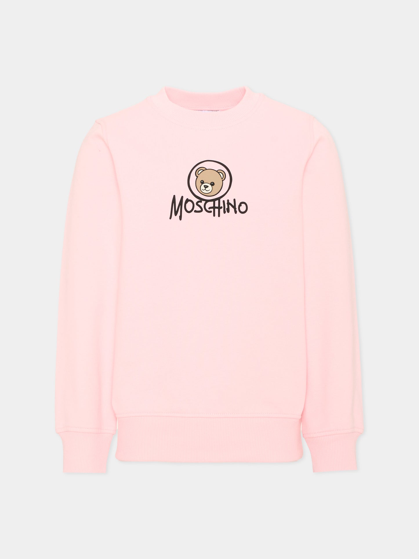 Felpa rosa per bambina con Teddy Bear,Moschino Kids,HXF08V LCA83 50209