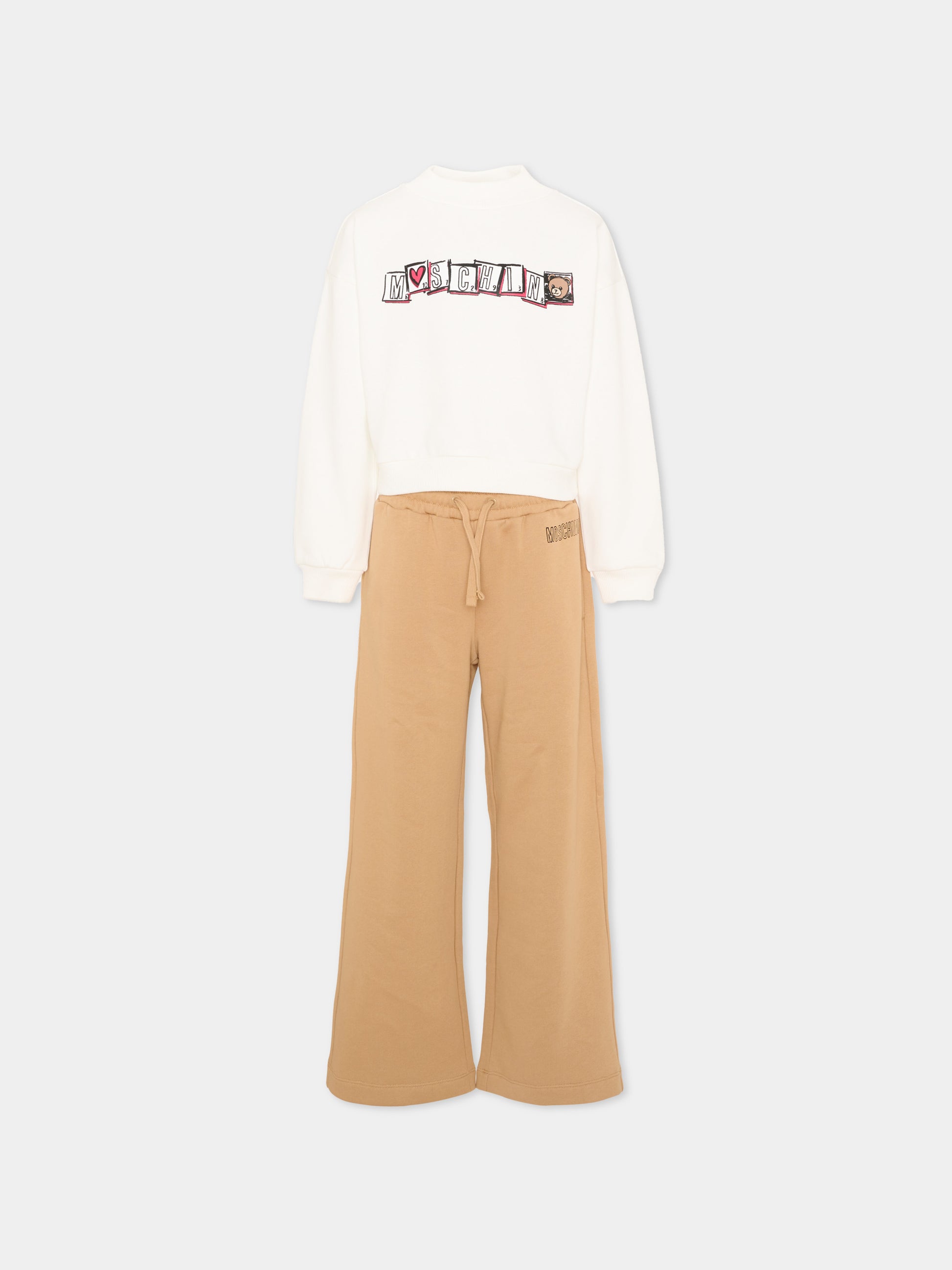 Completo sportivo avorio per bambini con logo,Moschino Kids,HDK037 LCA58 83544
