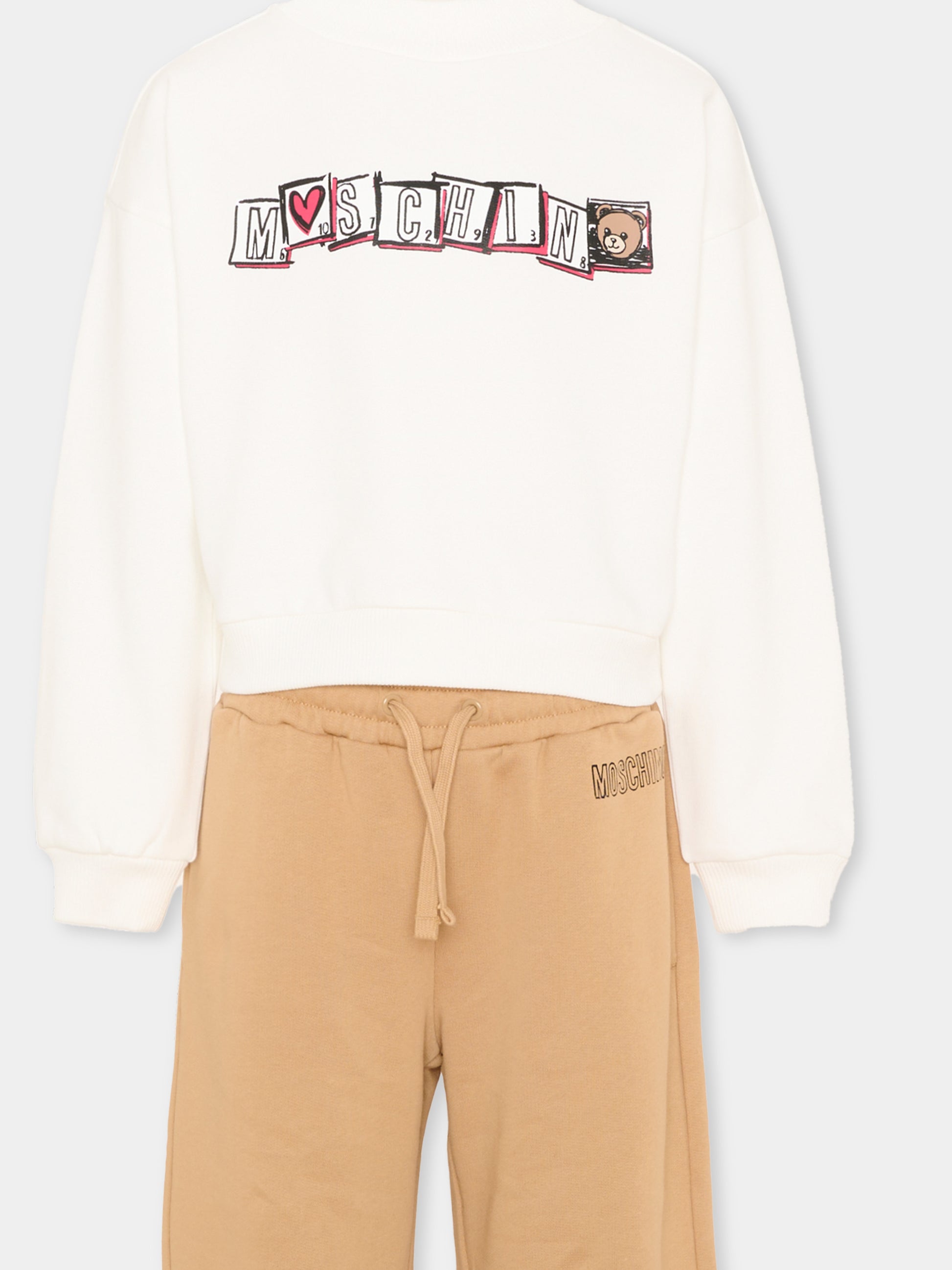 Completo sportivo avorio per bambini con logo,Moschino Kids,HDK037 LCA58 83544