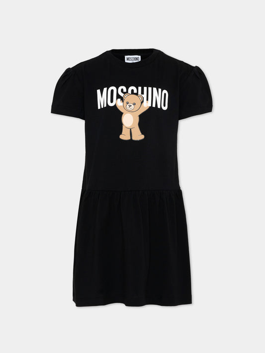 Vestito nero per bambina con Teddy Bear,Moschino Kids,HDV0H9 LAA10 60100