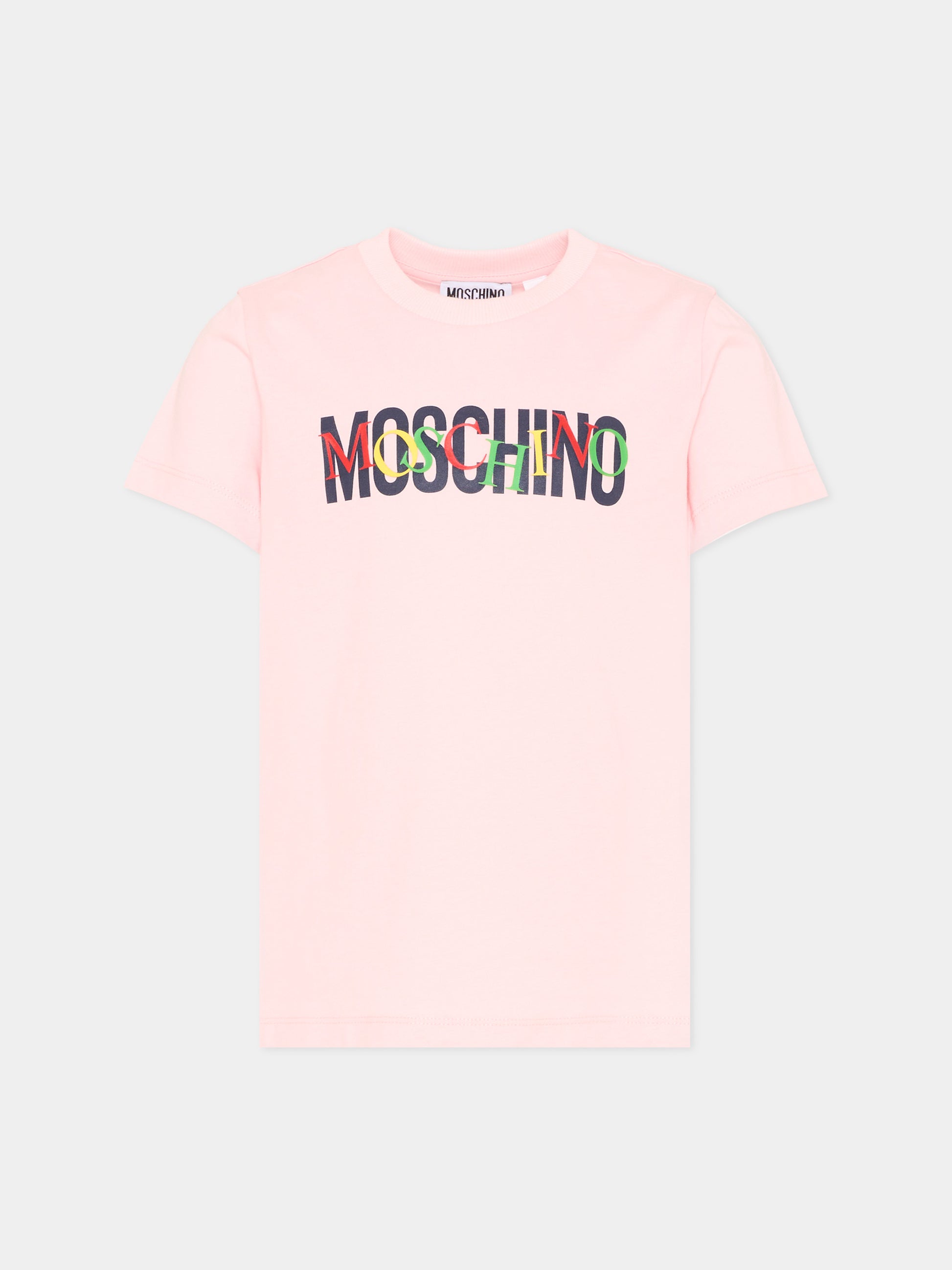 T-Shirt rosa per bambina con logo,Moschino Kids,HUM05I LAA10 50209