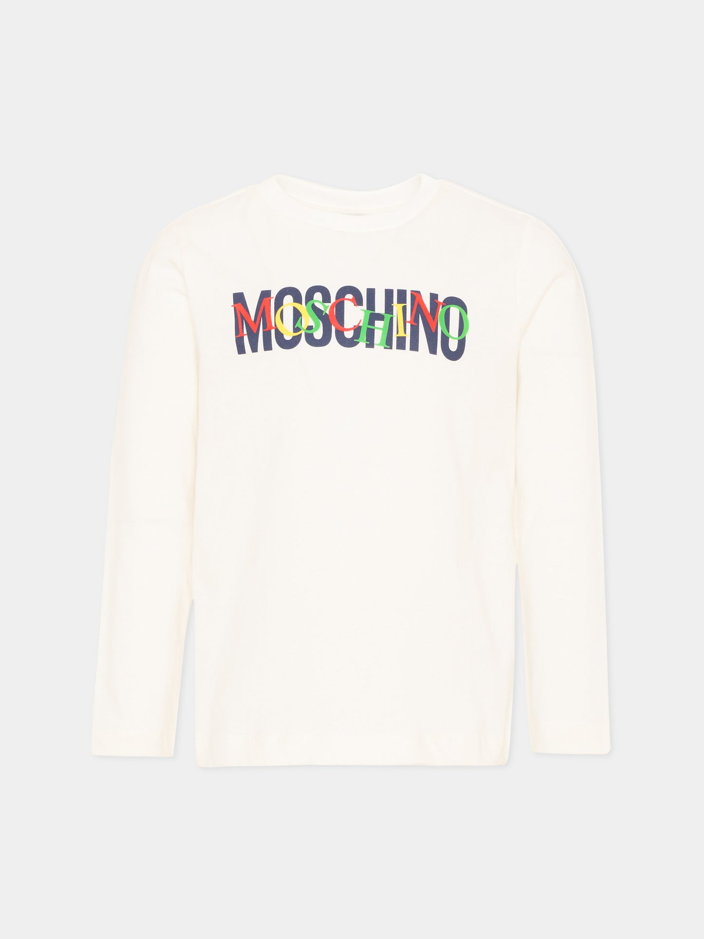 T-Shirt a manica lunga avorio per bambini con logo,Moschino Kids,HUO00Y LAA10 10063