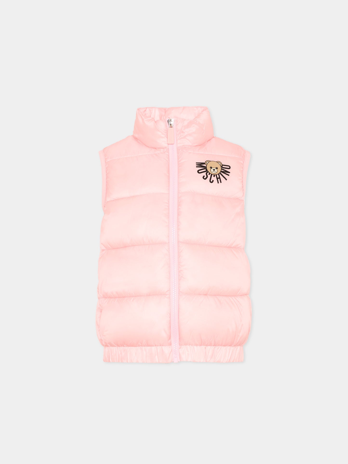 Gilet rosa per bambina con logo e Teddy Bear,Moschino Kids,HQS02K L3A32 50209
