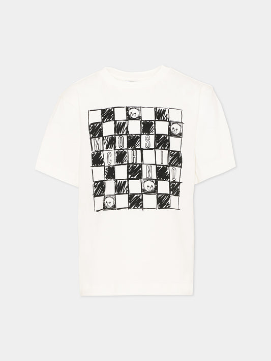 T-Shirt avorio per bambino con logo e Teddy Bear,Moschino Kids,HUM05G LAA01 10063