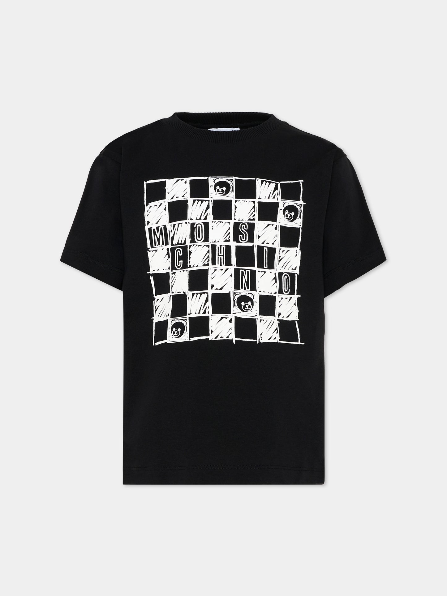 T-Shirt nera per bambino con logo e Teddy Bear,Moschino Kids,HUM05G LAA01 60100