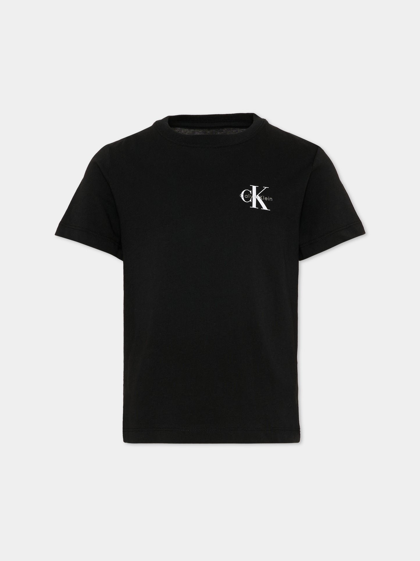T-Shirt nera per bambini con logo,Calvin Klein Kids,IU0IU00719 BEH