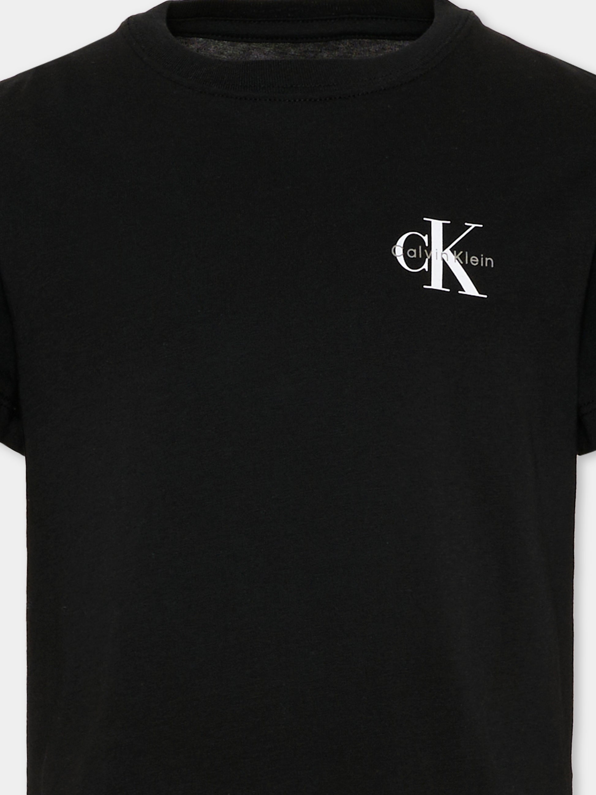 T-Shirt nera per bambini con logo,Calvin Klein Kids,IU0IU00719 BEH