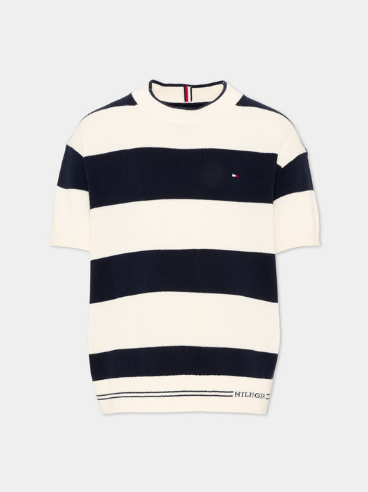 Maglia blu a righe per bambino con Tommy flag,Tommy Hilfiger Junior,KB0KB09809 C1G