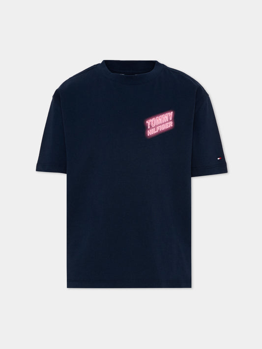 T-Shirt blu per bambino con stampa neon,Tommy Hilfiger Junior,KB0KB09849 C1G