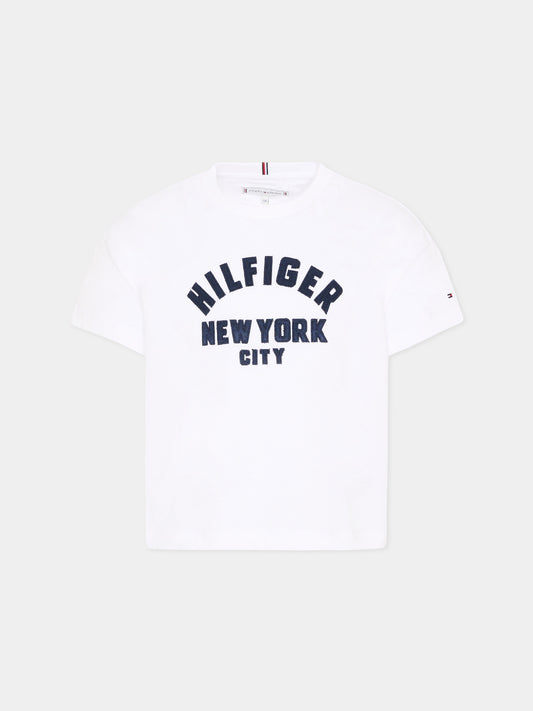 T-Shirt bianca per bambina con logo,Tommy Hilfiger Junior,KG0KG08635 YBR