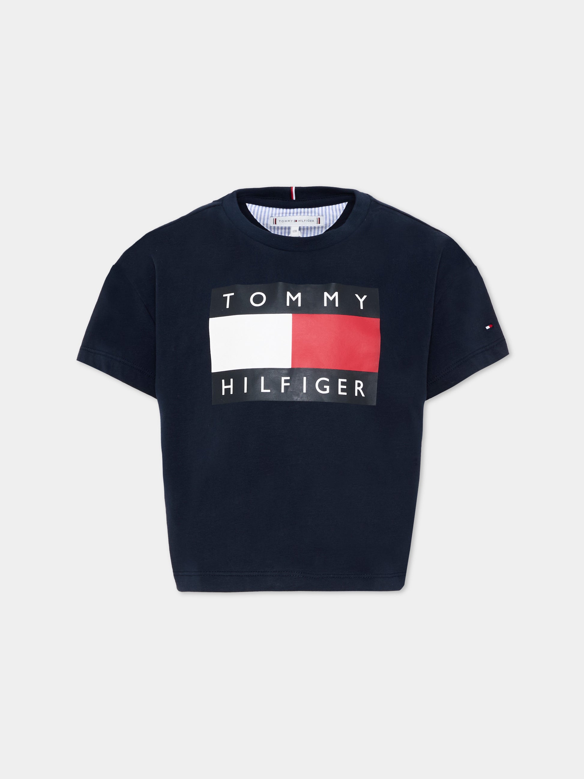 T-Shirt blu per bambina con logo,Tommy Hilfiger Junior,KG0KG09289 C1G
