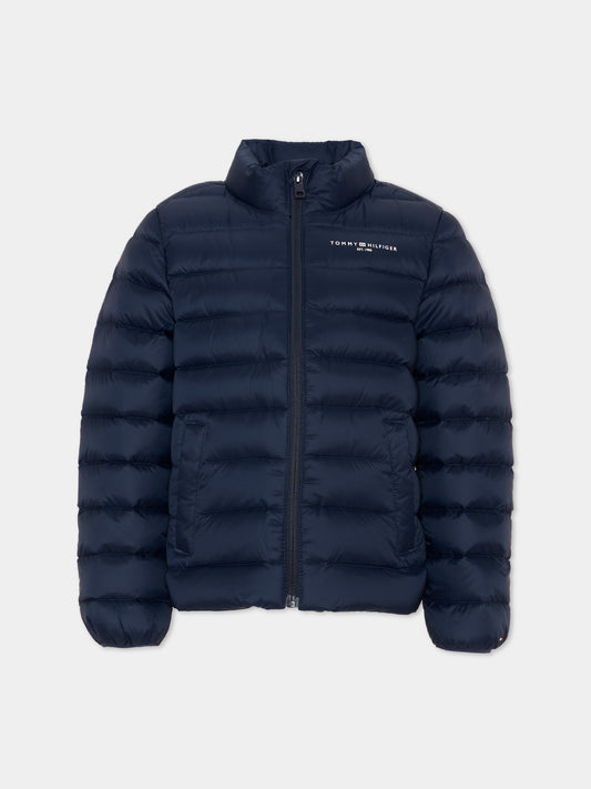 Piumino blu per bambini con logo,Tommy Hilfiger Junior,KS0KS00652 C1G