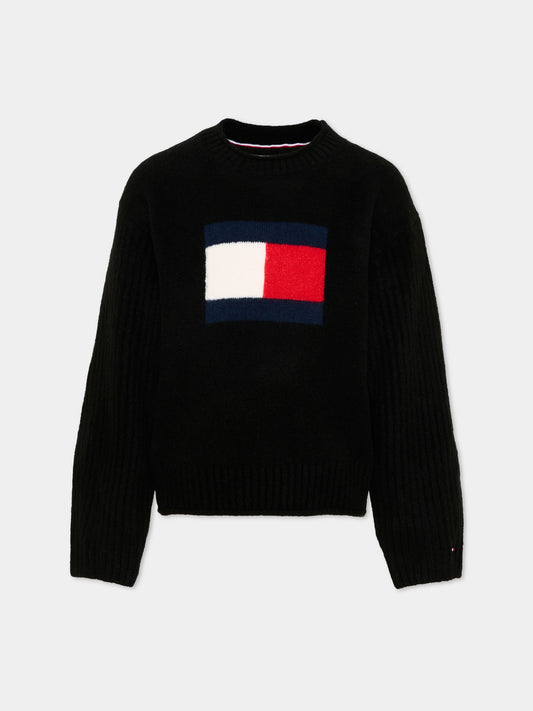 Maglione nero per bambini con logo,Tommy Hilfiger Junior,KG0KG09335 HEV