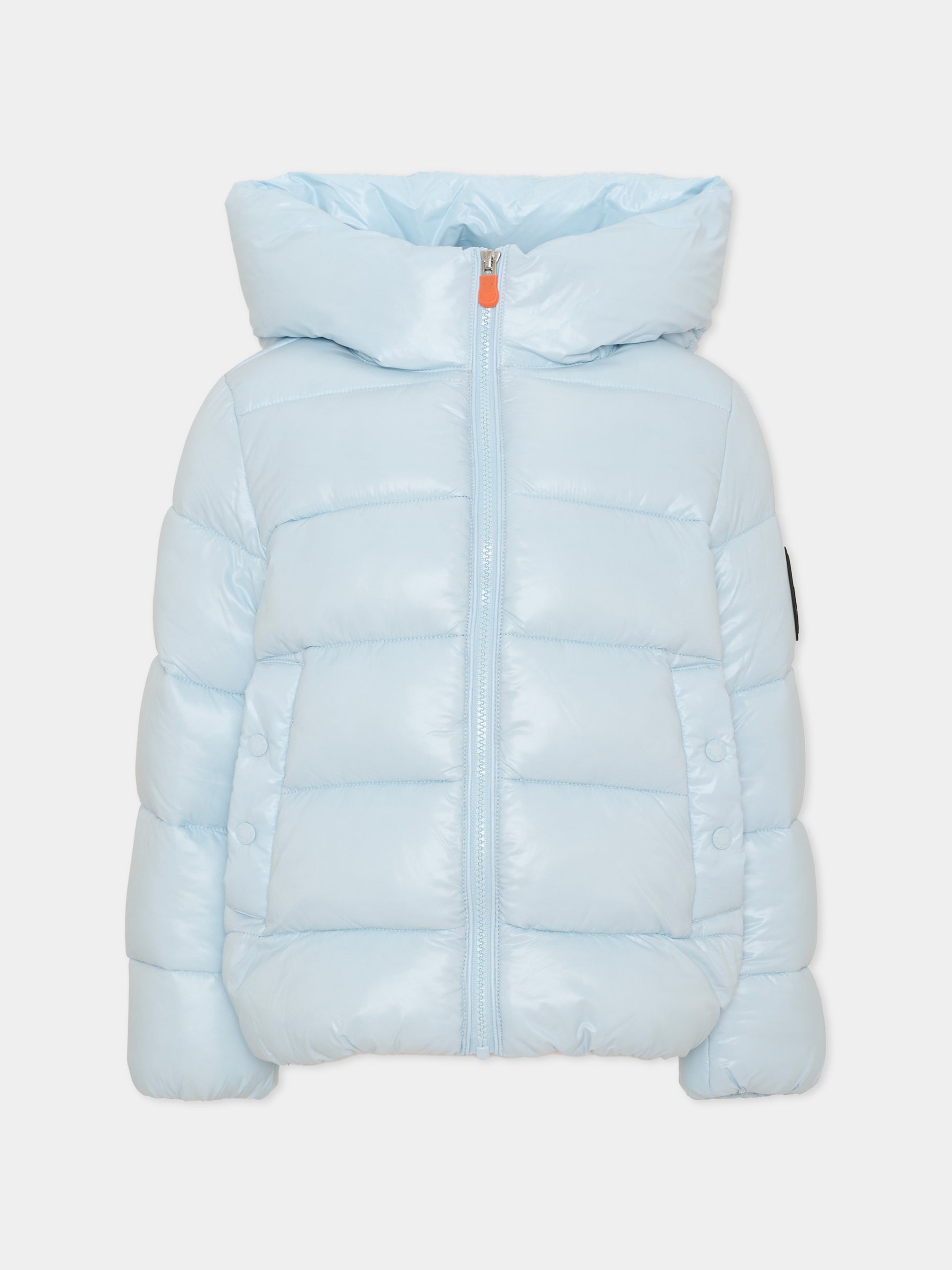 Piumino azzurro per bambina con cappuccio,Save The Duck Kids,J31989G LOVE23 90077