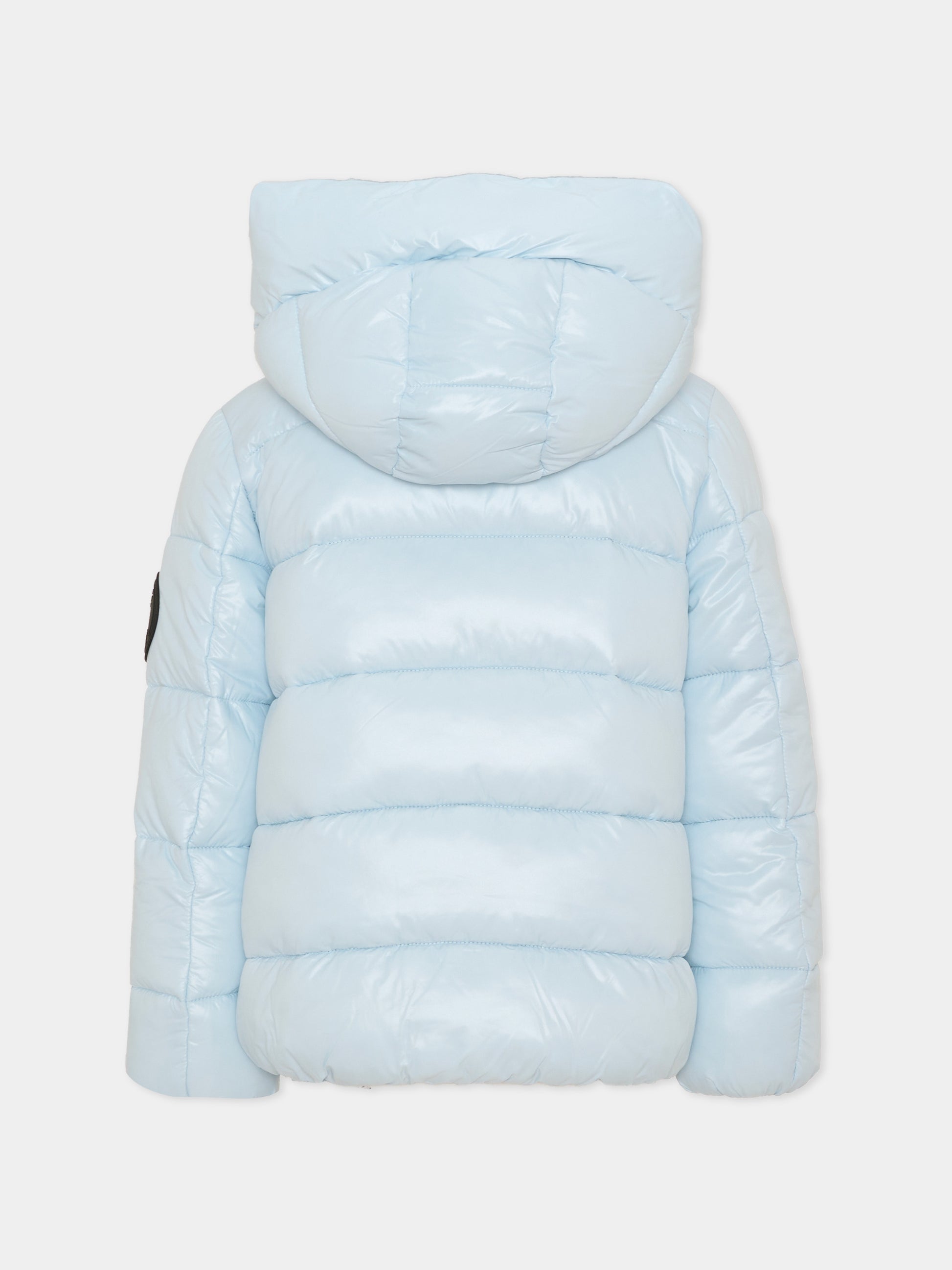 Piumino azzurro per bambina con cappuccio,Save The Duck Kids,J31989G LOVE23 90077