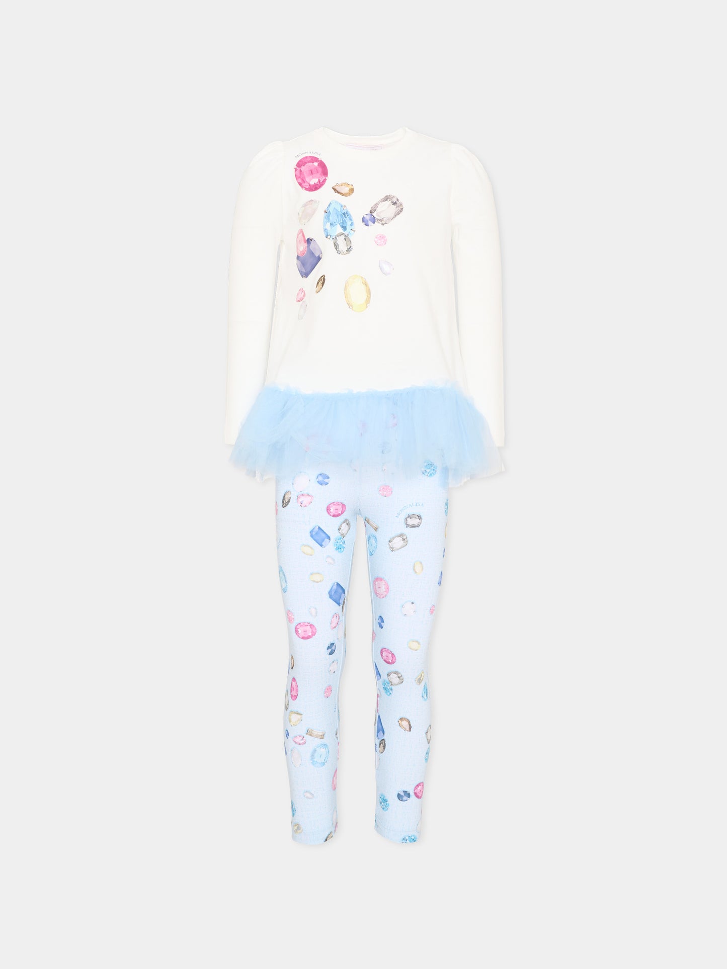 Completo sportivo multicolor per bambina con stampa gemme,Monnalisa,19F503 6013 0158