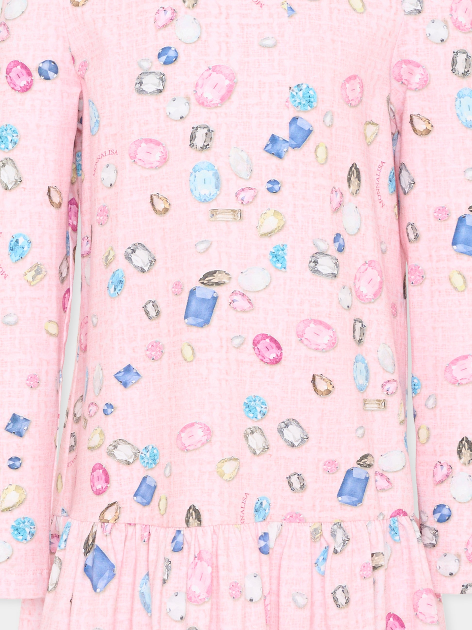 Vestito rosa per bambina con stampa gemme,Monnalisa,19F912RU 6015 0090