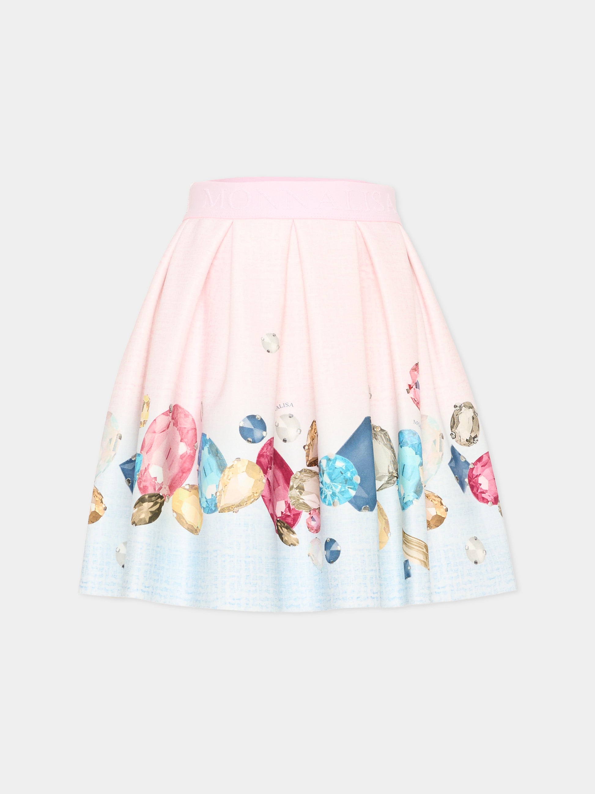 Gonna rosa per bambina con stampa gemme,Monnalisa,11F703 6622 9058