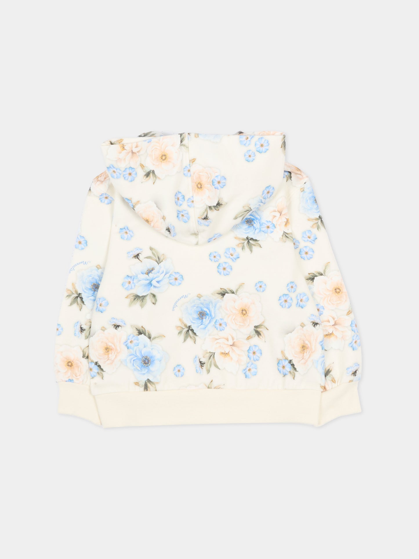 Felpa con cappuccio beige per neonati con stampa floreale,Monnalisa,39F803 6018 0258