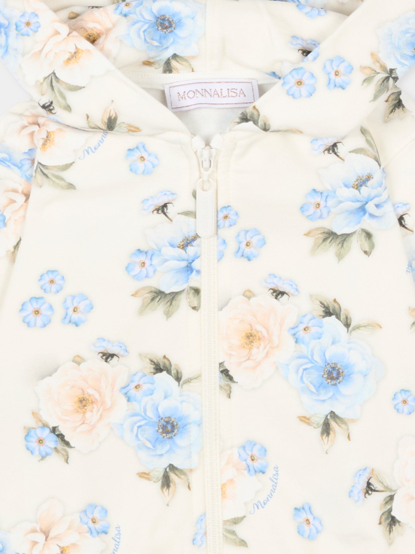 Felpa con cappuccio beige per neonati con stampa floreale,Monnalisa,39F803 6018 0258