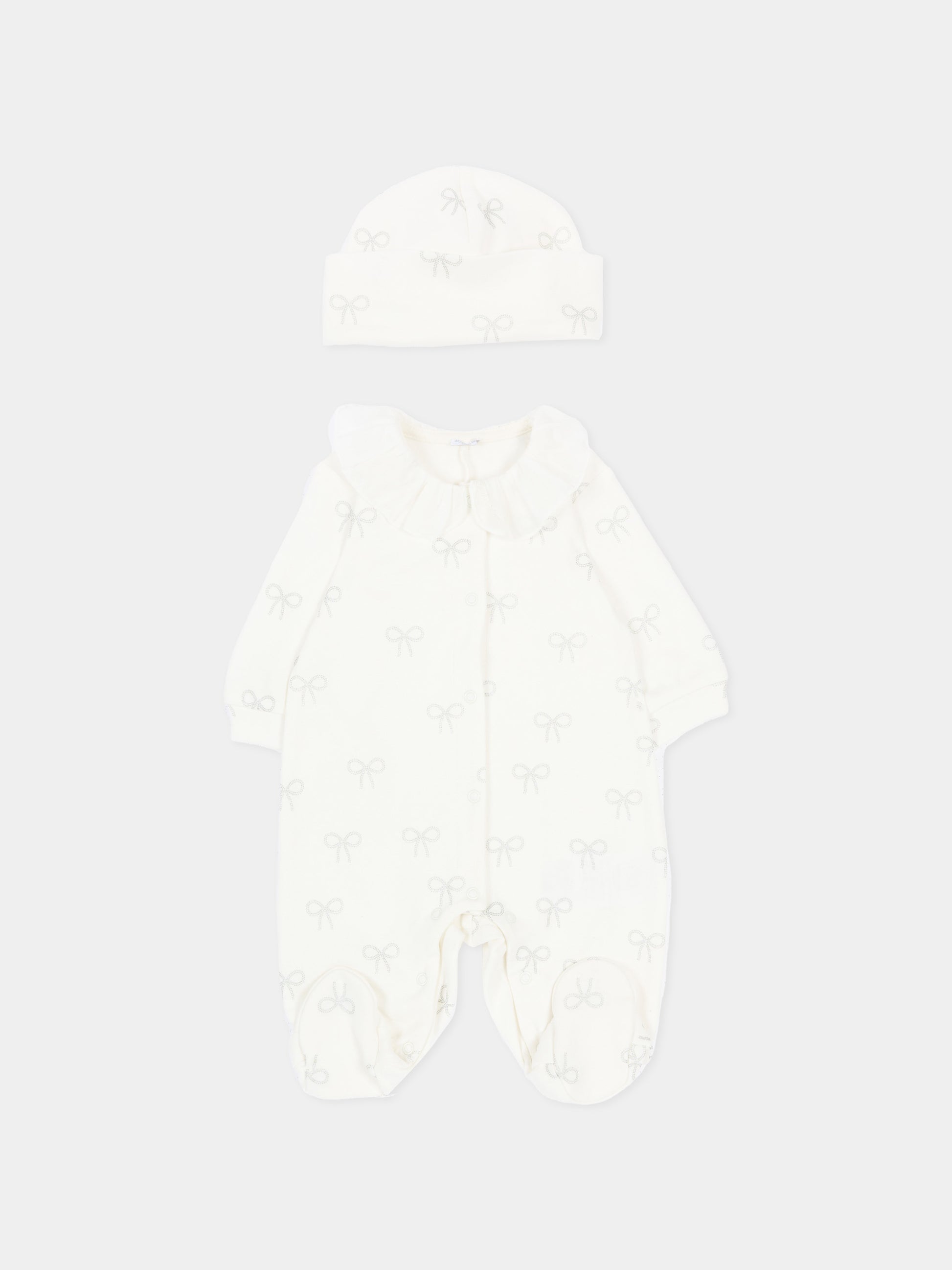 Set tutina avorio per neonati con stampa fiocchi,Monnalisa,35F504 6000 0001