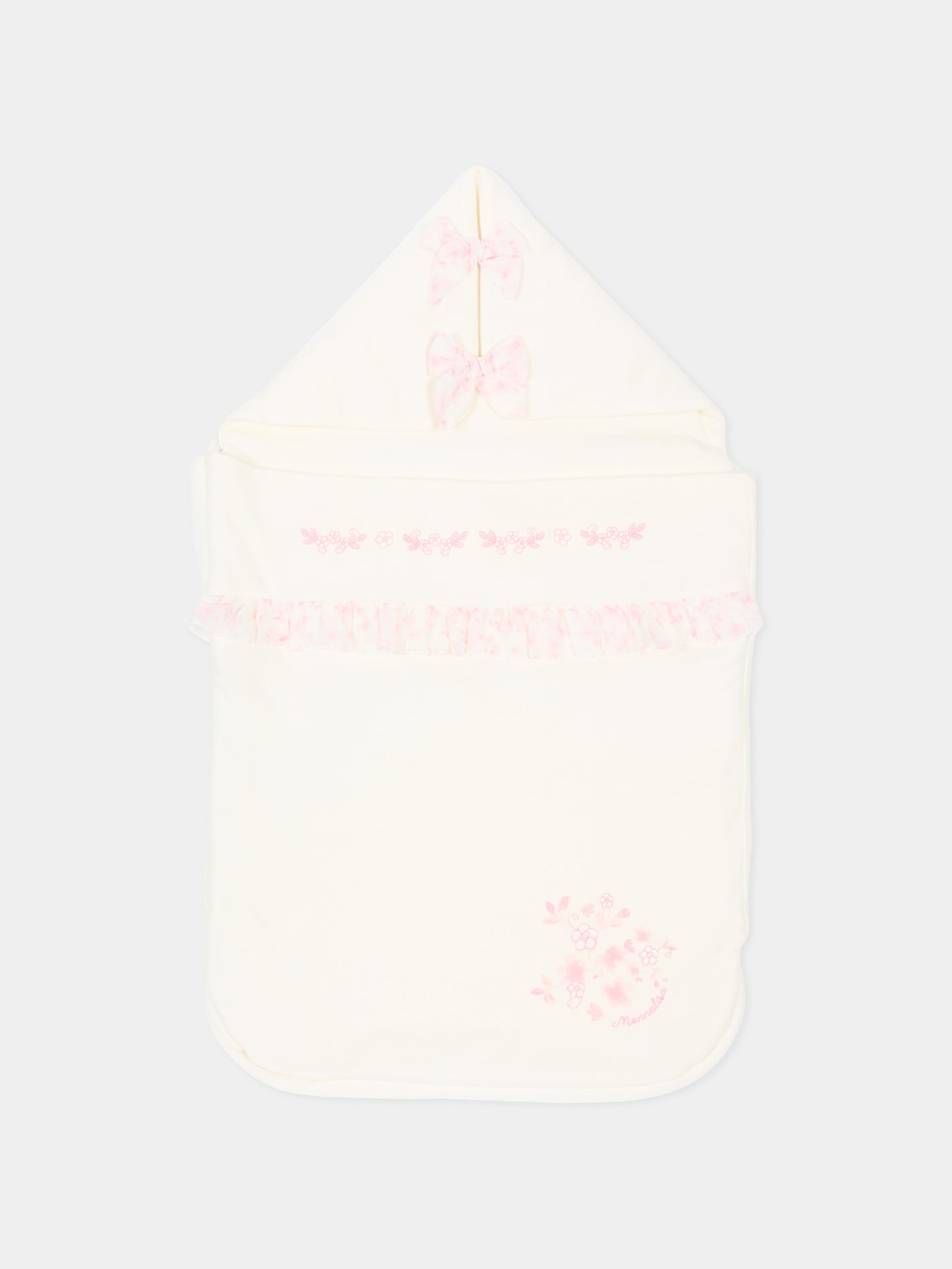 Sacco nanna rosa per neonata con ricami floreali,Monnalisa,35F005 6000 0191