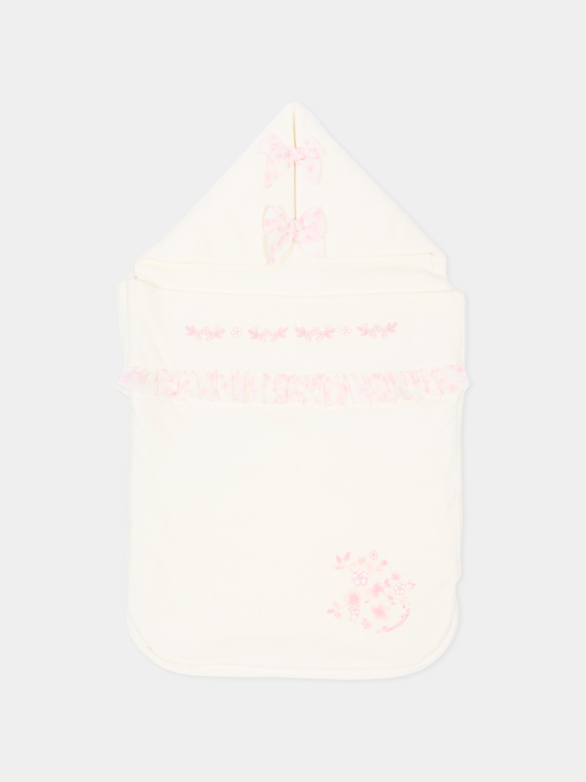 Sacco nanna rosa per neonata con ricami floreali,Monnalisa,35F005 6000 0191