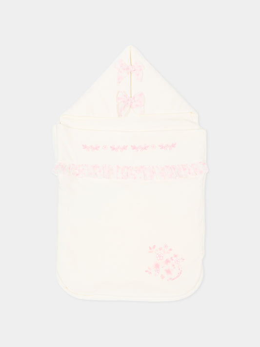 Sacco nanna rosa per neonata con ricami floreali,Monnalisa,35F005 6000 0191