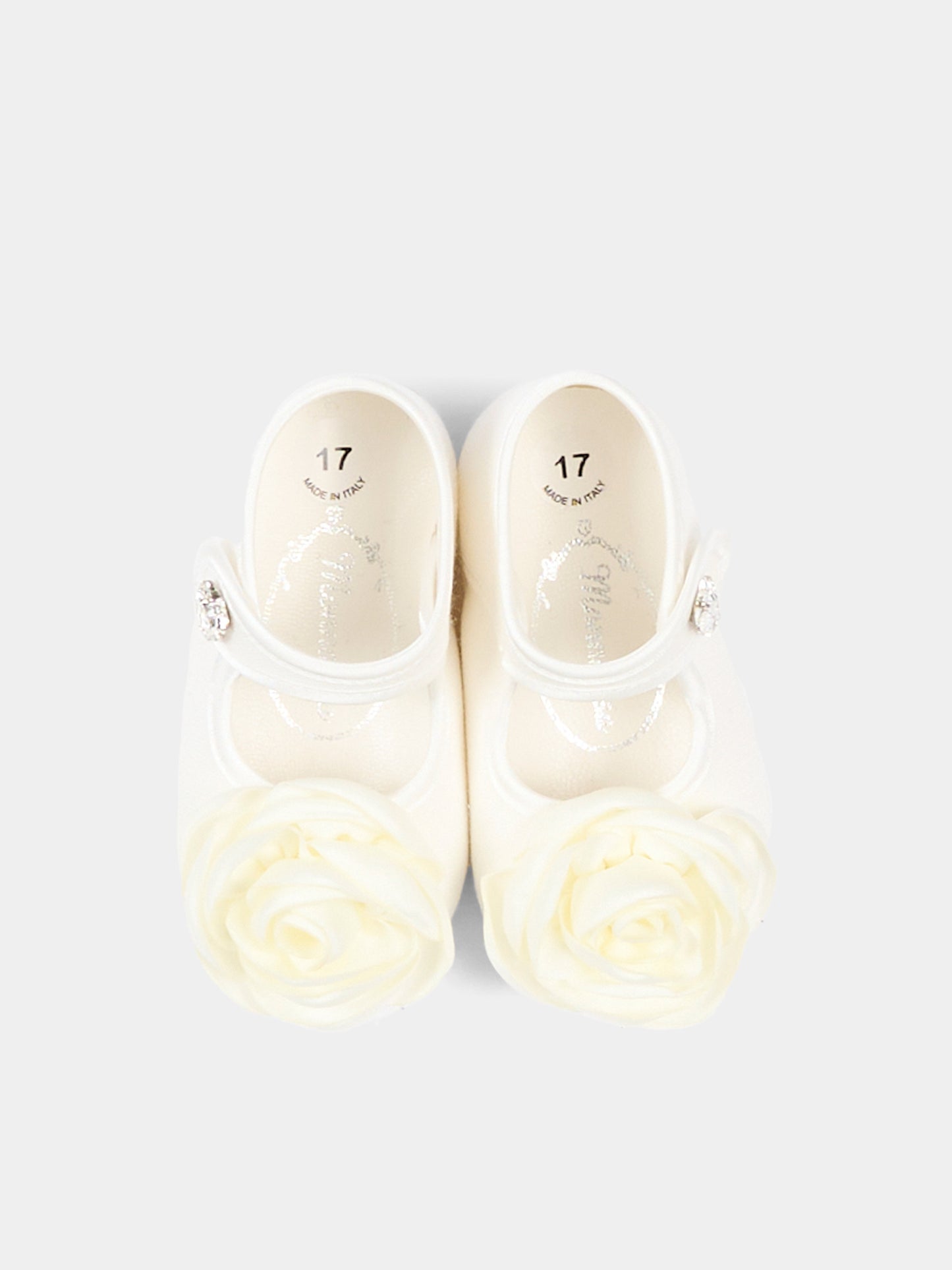 Ballerine avorio per neonata con rosa,Monnalisa,73F004 6207 0001