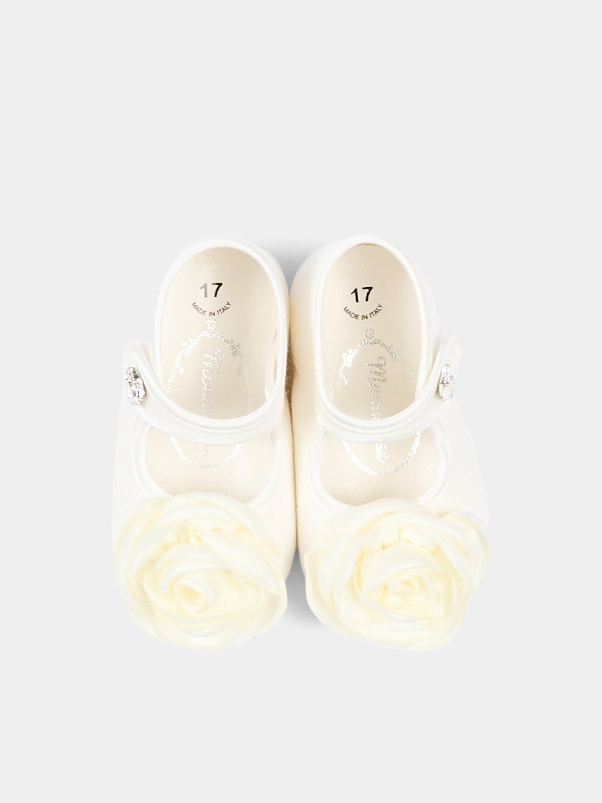 Ballerine avorio per neonata con rosa,Monnalisa,73F004 6207 0001