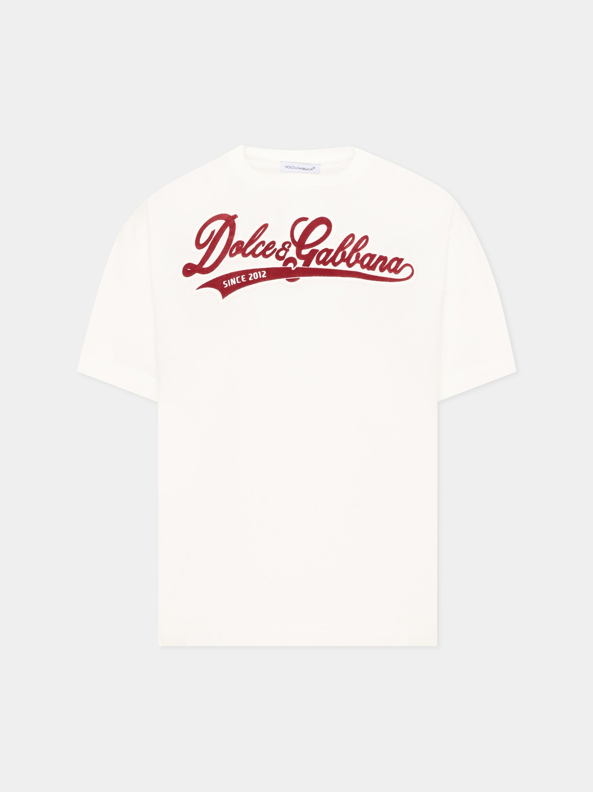 T-Shirt avorio per bambino con logo,Dolce & Gabbana Kids,L4JTHV G7Q2W W0111