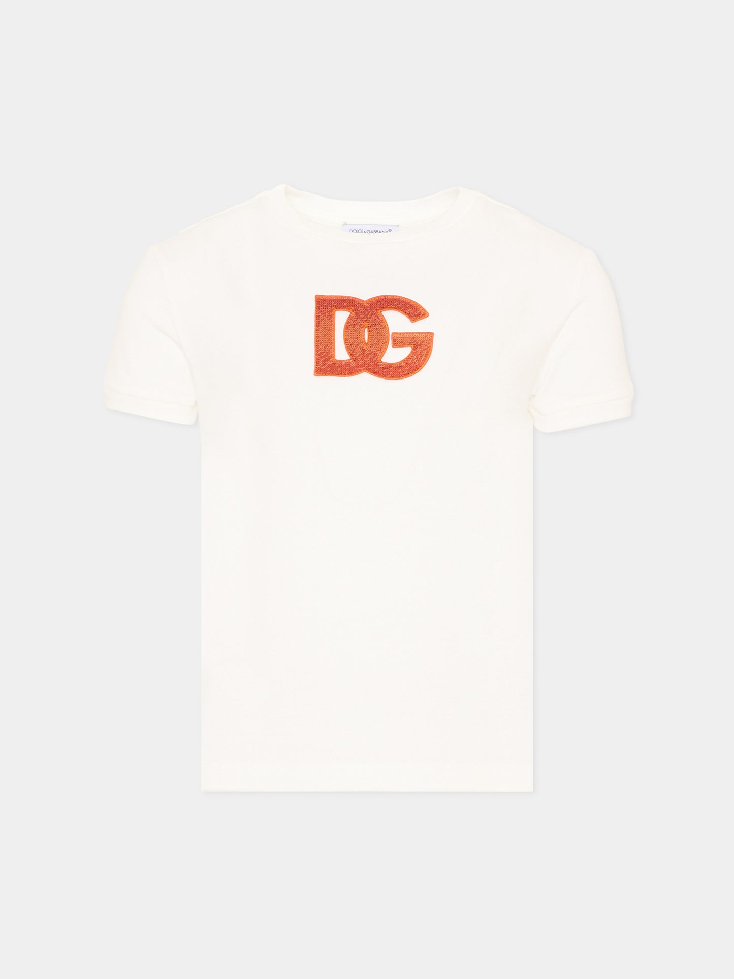 T-shirt avorio per bambina con logo,Dolce & Gabbana Kids,L5JTNJ G7P4E W0111