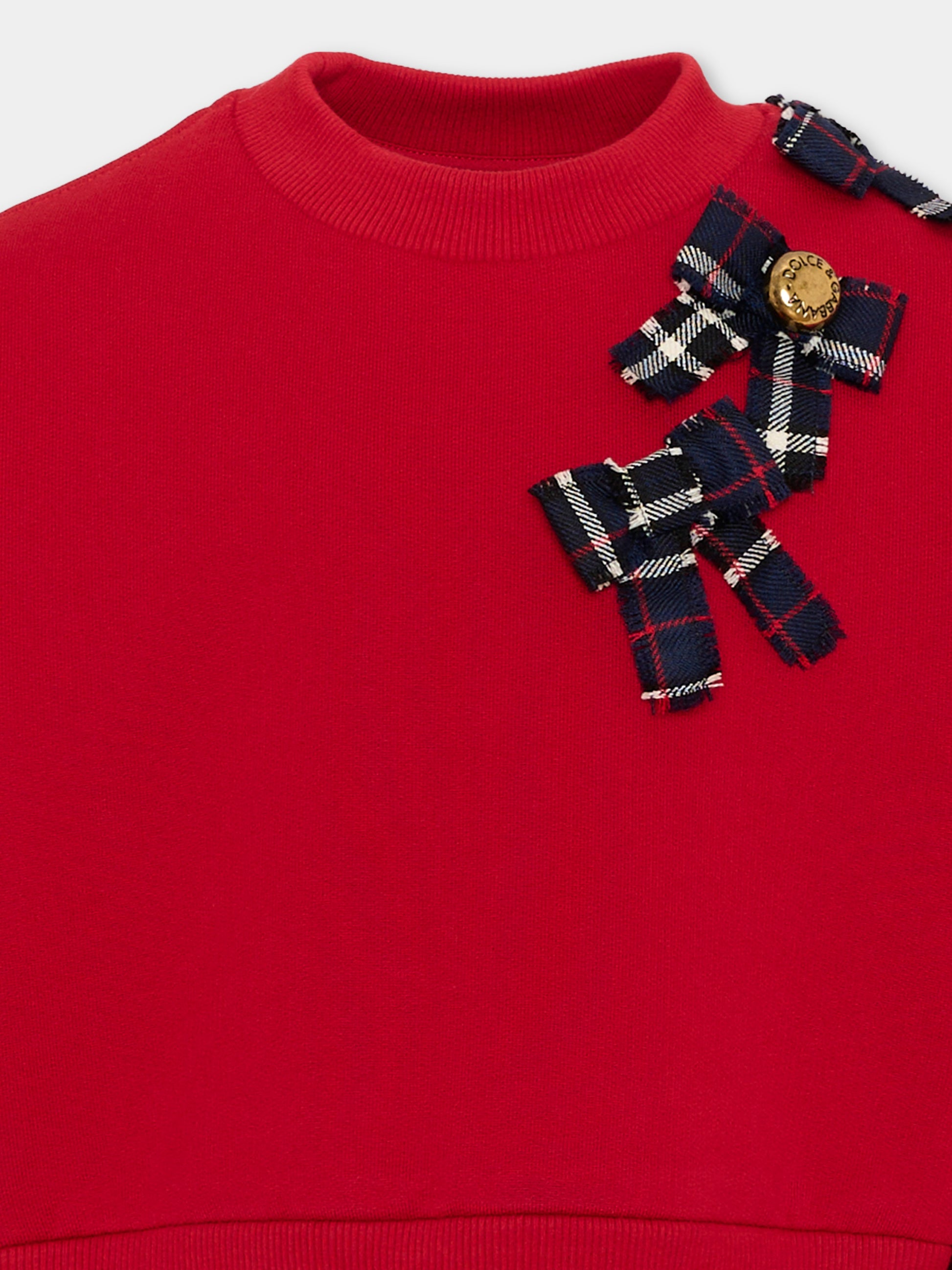 Felpa rossa per bambina con fiocchi,Dolce & Gabbana Kids,L5JWBS G7P6W R2254