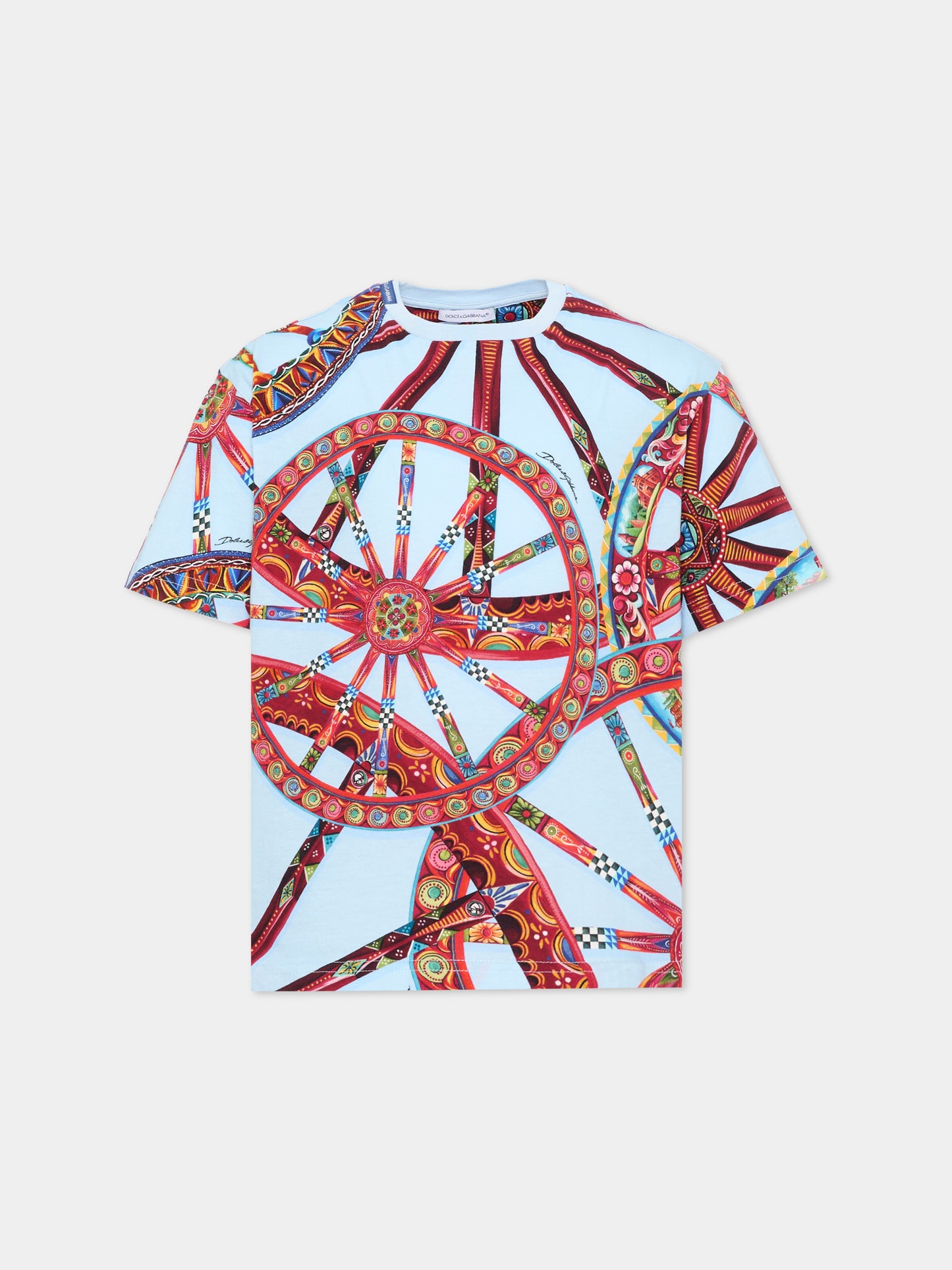 T-Shirt celeste per bambino con carretto,Dolce & Gabbana Kids,L4JTHV HS7RH HC6DU