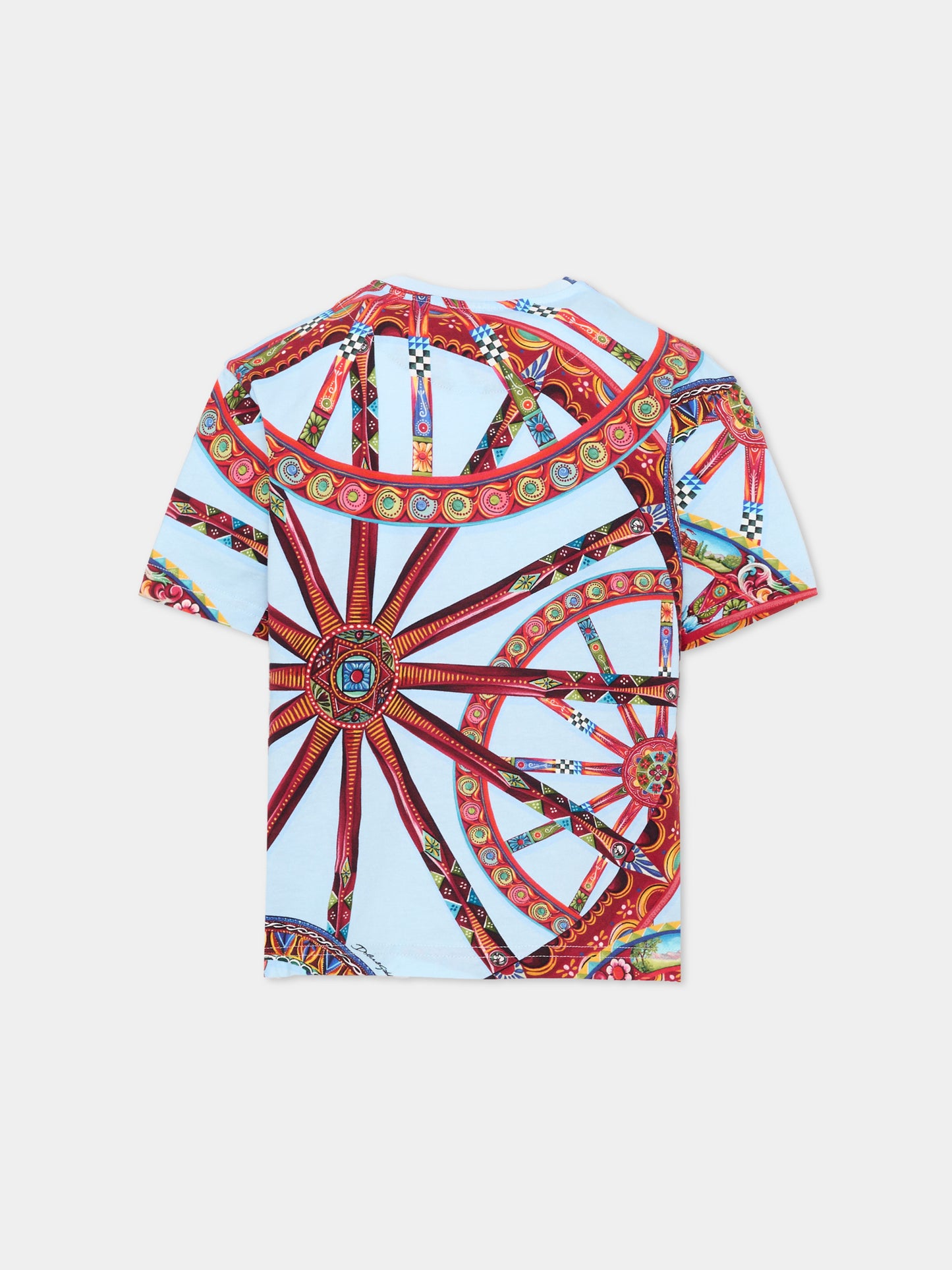 T-Shirt celeste per bambino con carretto,Dolce & Gabbana Kids,L4JTHV HS7RH HC6DU
