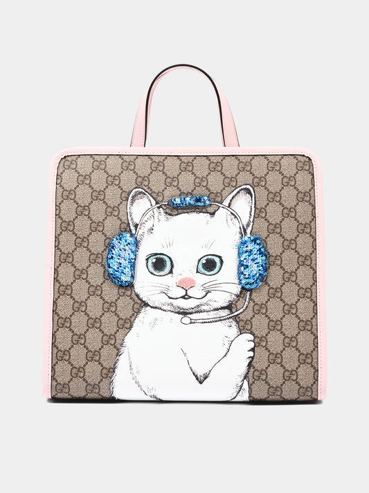 Borsa Shopping beige pour fille avec chat