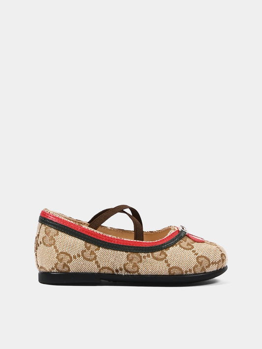 Ballerines beiges pour Bèbè fille avec Jacquard GG