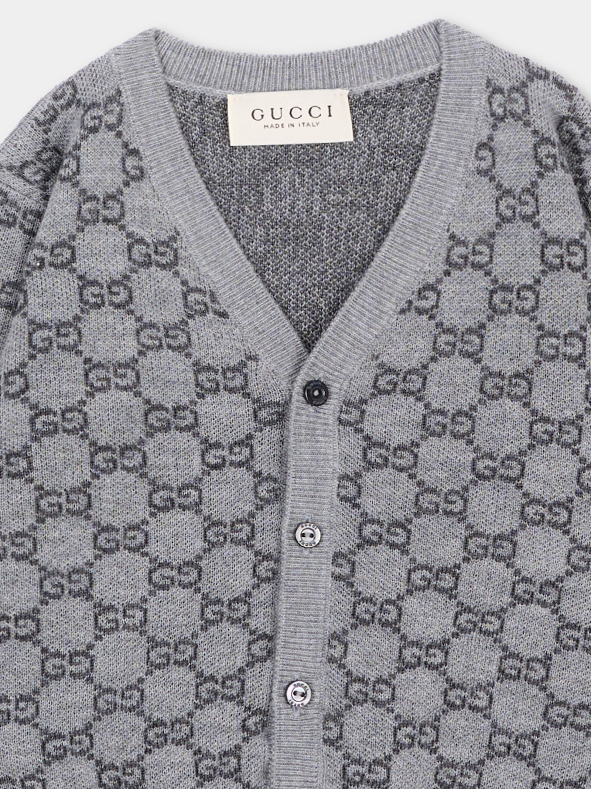 Cardigan grigio monogramma GG per neonato,Gucci Kids,834348 XKEZP 1018