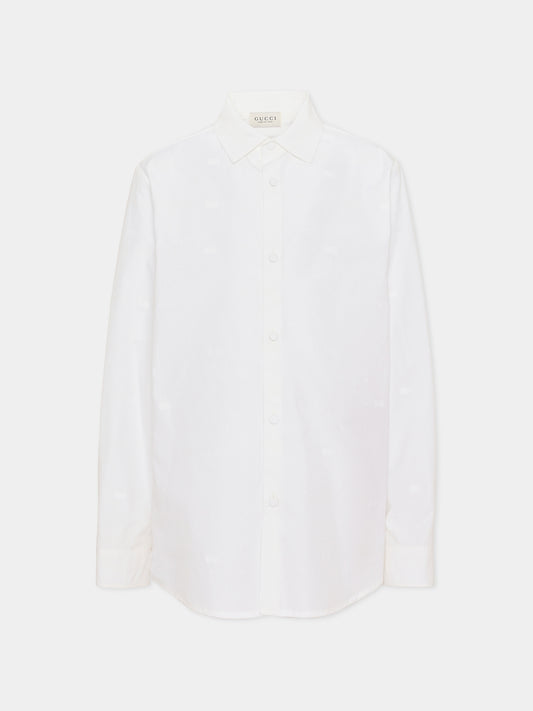 Camicia a manica lunga bianca per bambino con loghi ricamati,Gucci Kids,870269 XWA01 9000