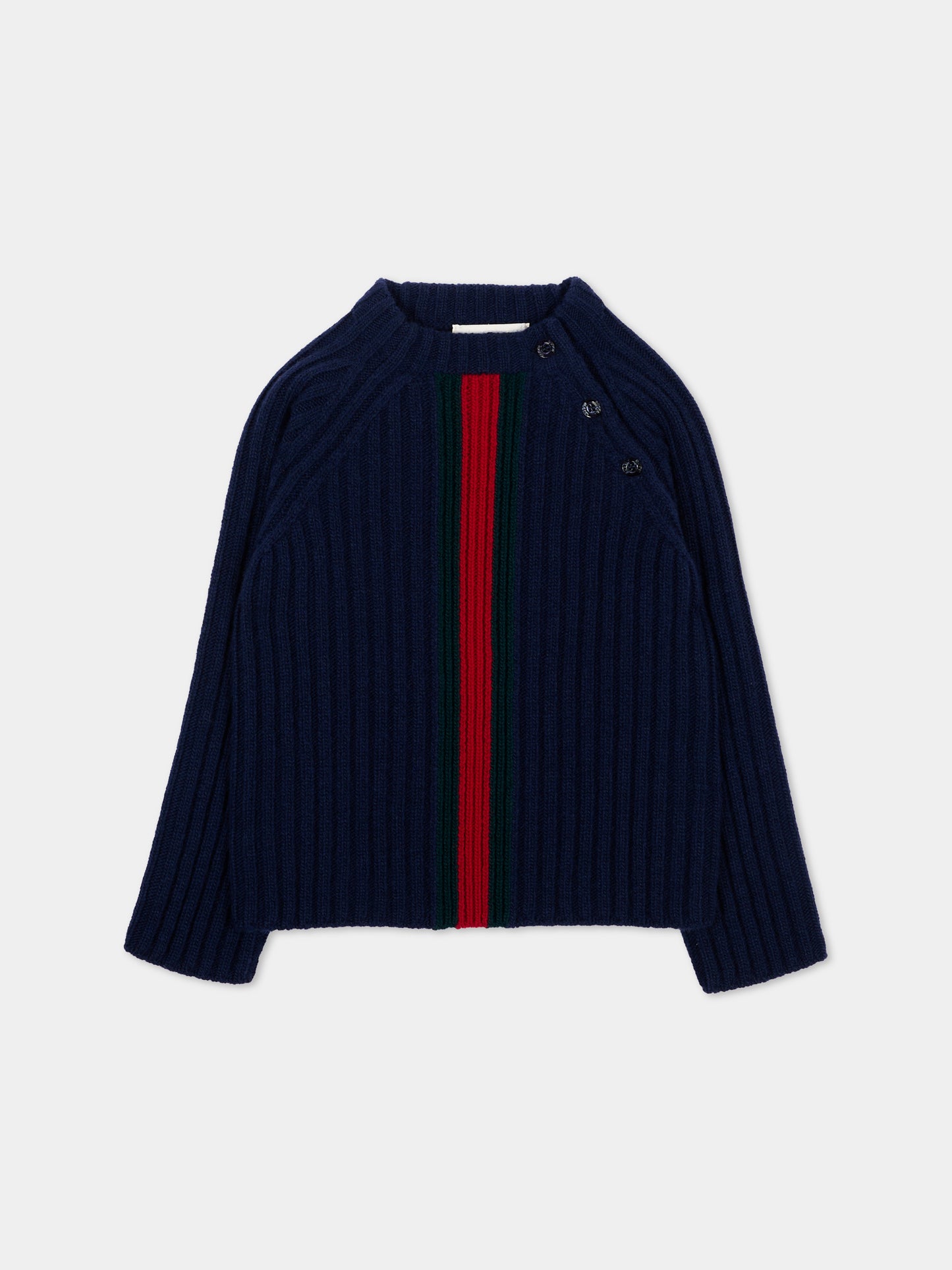 Maglione blu per neonato con Web,Gucci Kids,866182 XKFIL 4154
