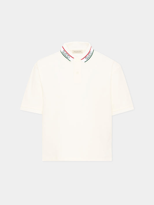 Polo a manica corta bianca per bambino logo
