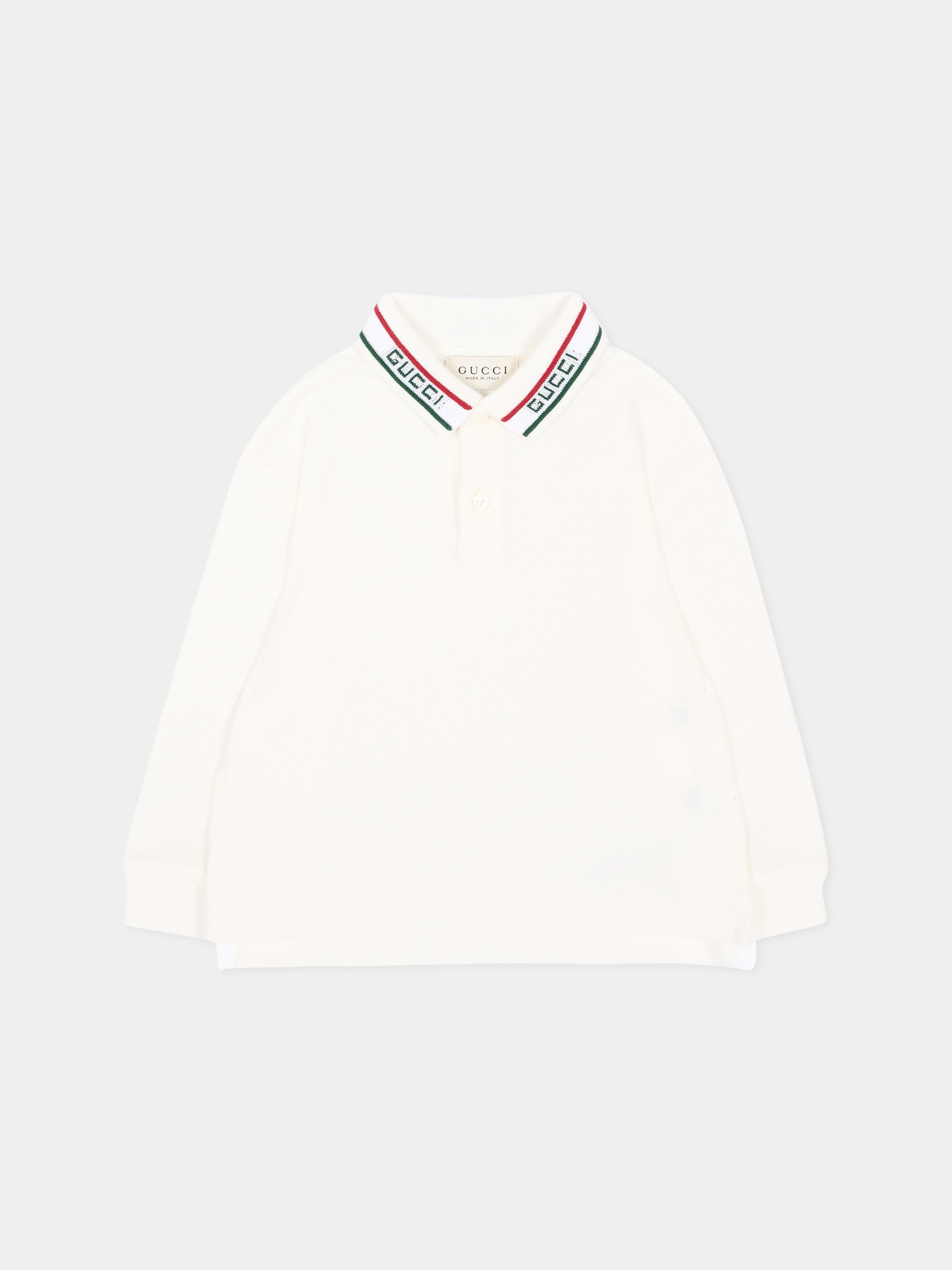 Polo a manica lunga bianca per neonato,Gucci Kids,870876 XJHW2 9024