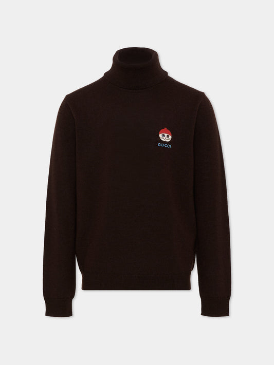 Pull col roulé marron pour enfants avec logo