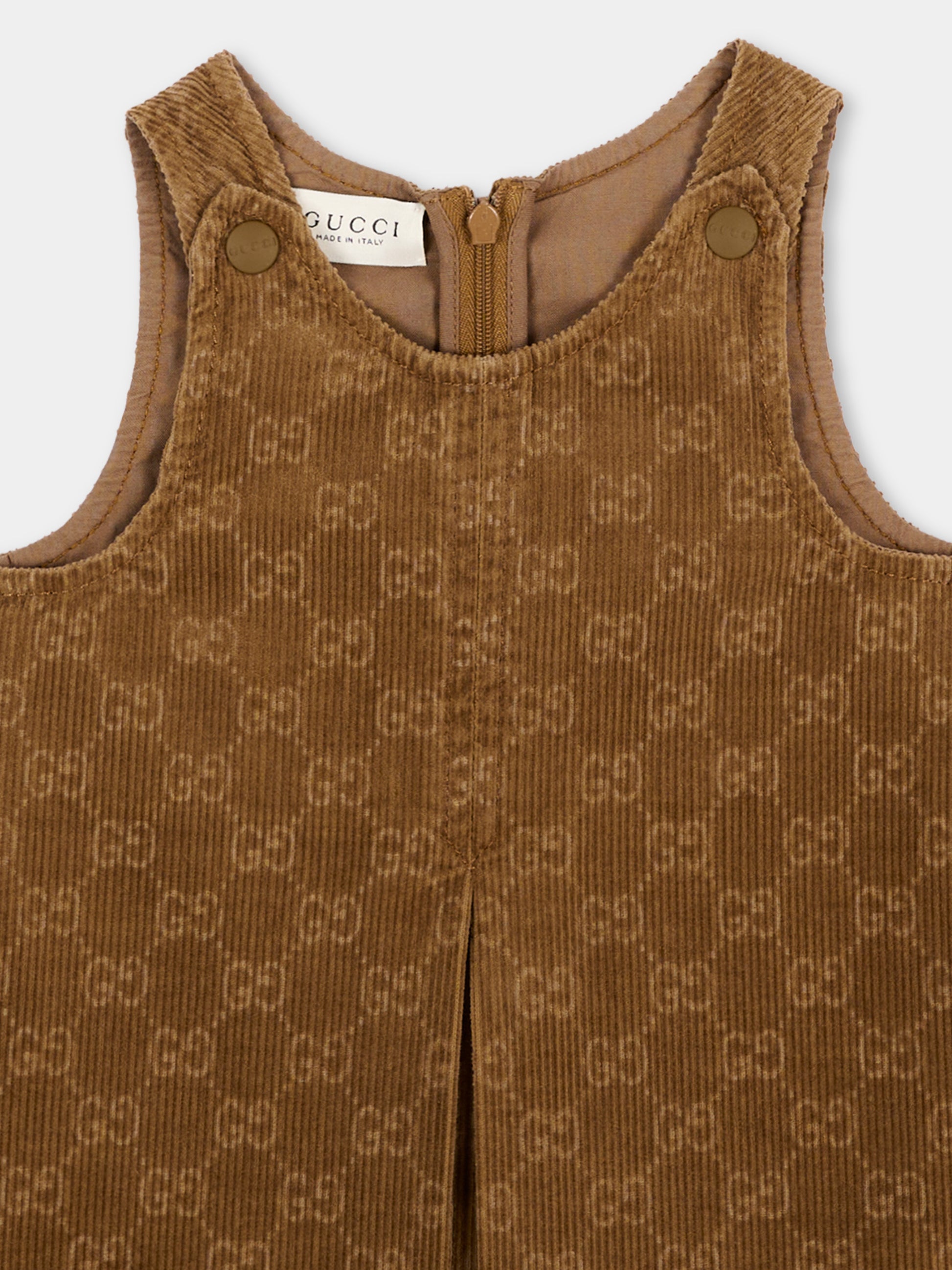 Vestito a manica corta marrone per neonata monogramma GG,Gucci Kids,873288 XDDF9 2230