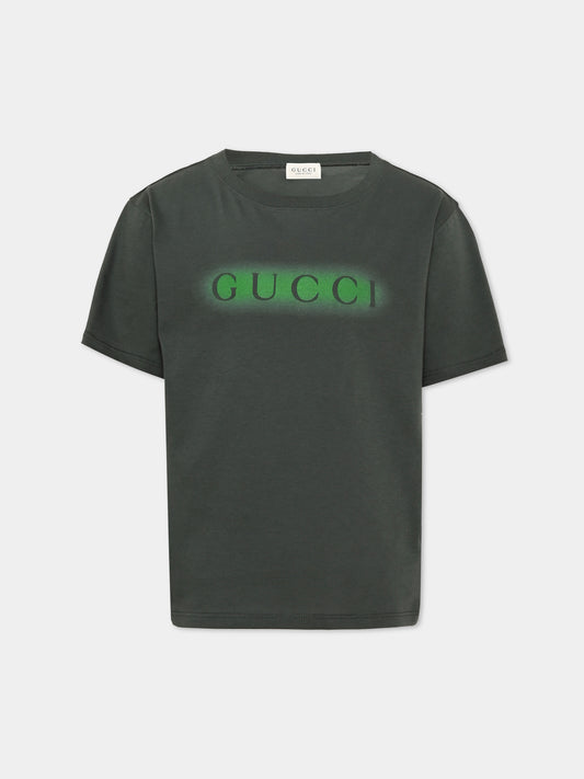 T-shirt à manches courtes verte pour garçon avec logo