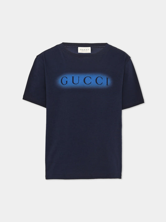 T-shirt à manches courtes bleue pour garçon avec logo