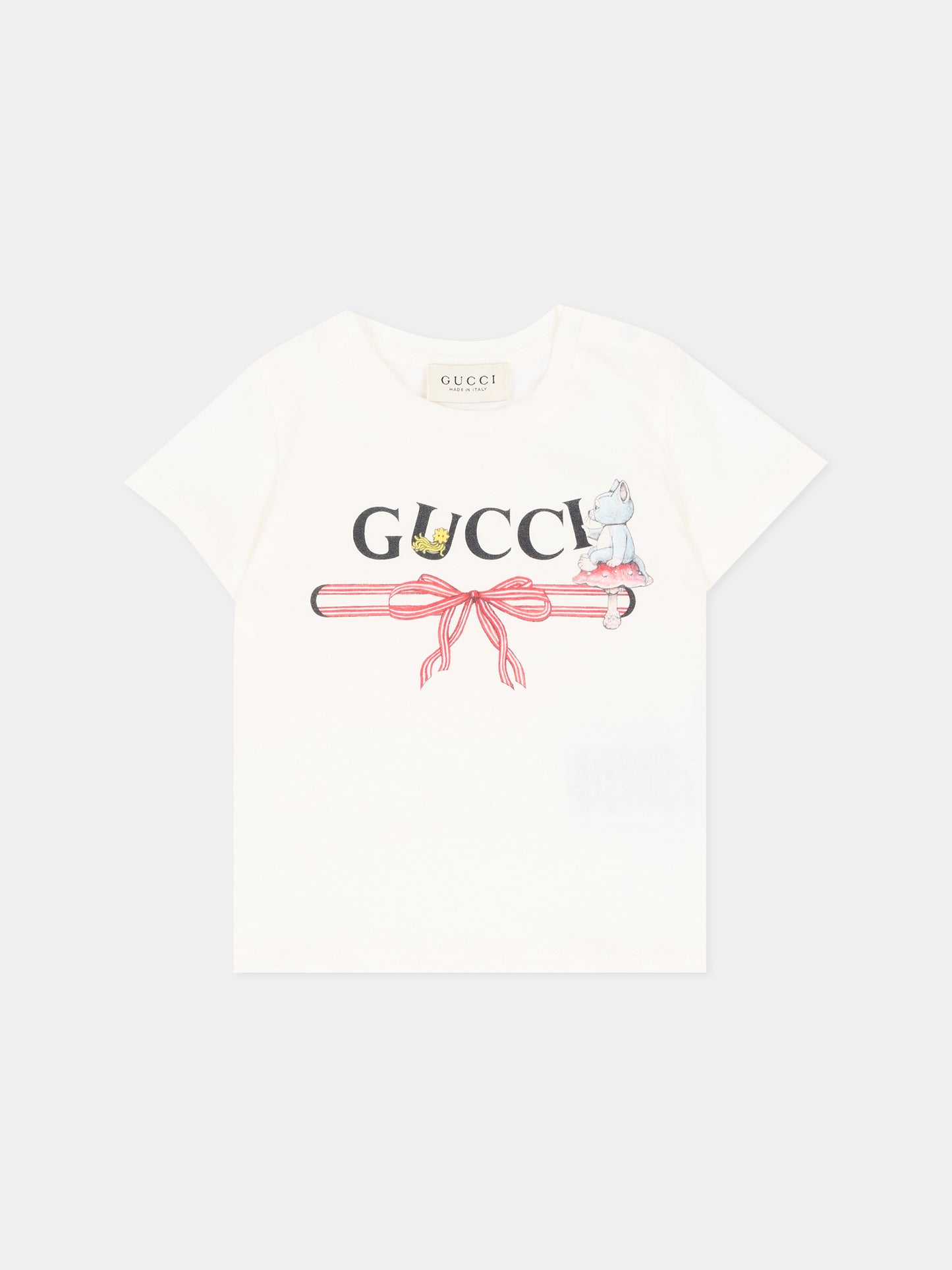 T-shirt bianca per neonata con logo,Gucci Kids,834639 XJHY8 9214